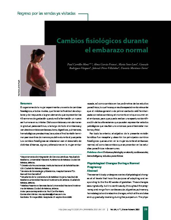 [PDF] Cambios fisiológicos durante el embarazo normal - Medigraphic