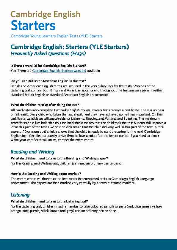 [PDF] Starters (YLE Starters) - Cambridge English