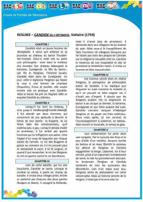 [PDF] RESUME – CANDIDE OU LOPTIMISTE, Voltaire  - Lycee Maroc -