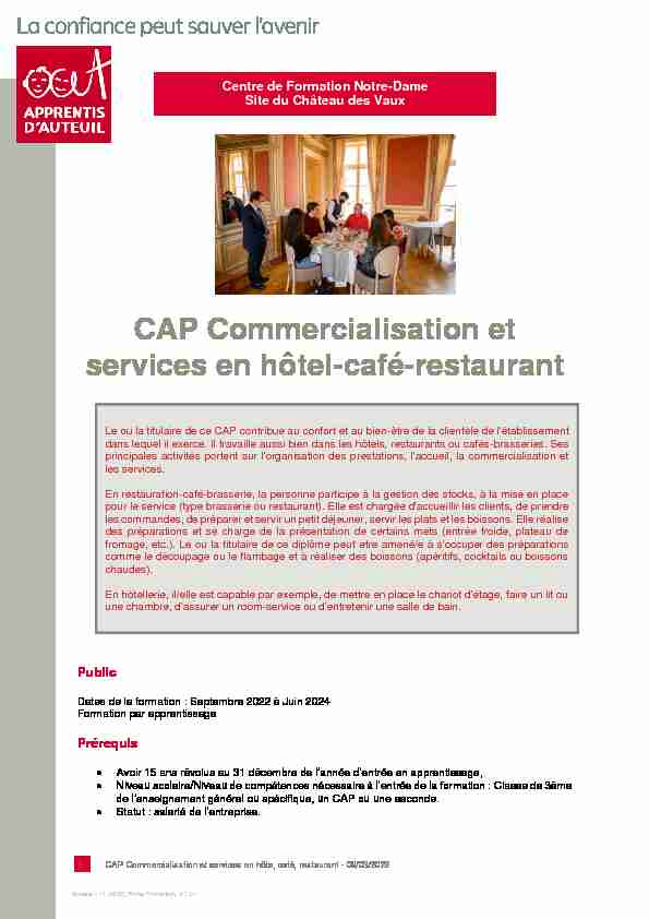 CAP Commercialisation et services en hôtel-café-restaurant