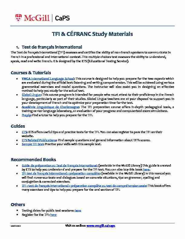 TFI & CÉFRANC Study Materials