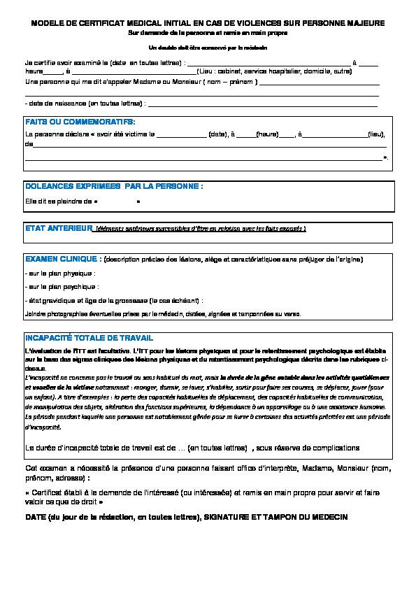 [PDF] modele de certificat medical initial en cas de violences sur personne