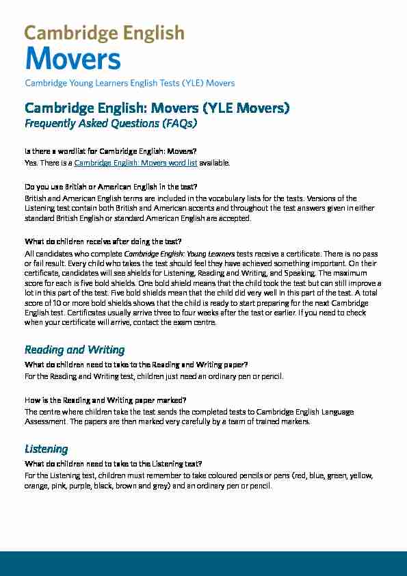Movers (YLE Movers) - Cambridge English