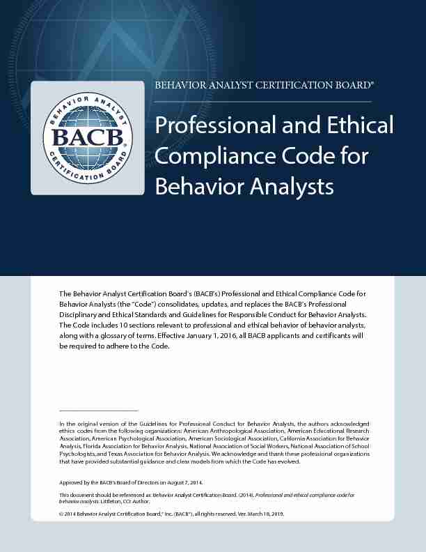Behavior Analyst Certification Board Professional and Ethical