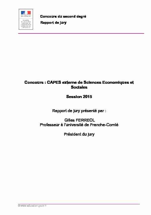 Rapport de jury Capes externe 2015 - SES-ENS