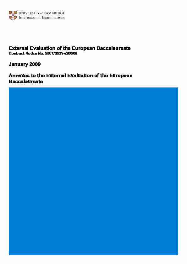 External Evaluation of the European Baccalaureate January 2009