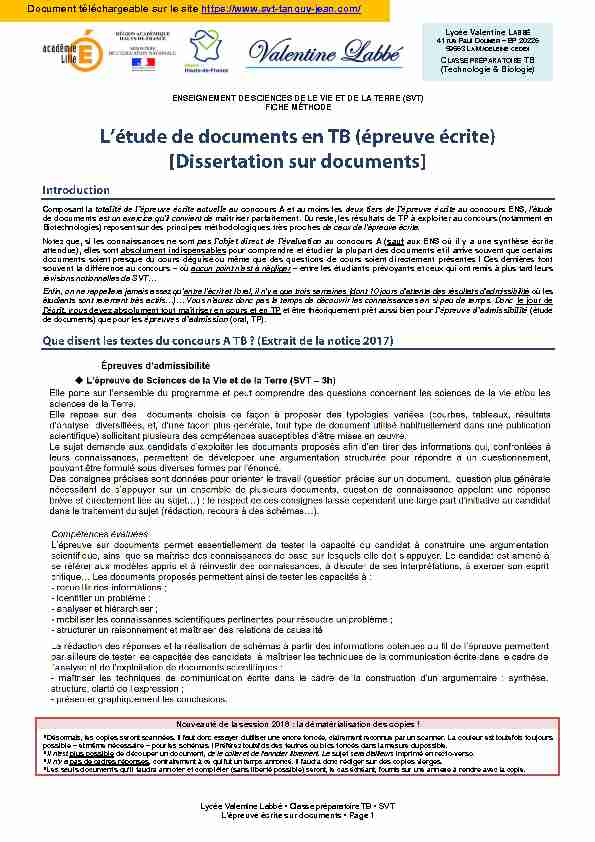 [PDF] TB SVT - Méthode - étude de documents - BCPST Capes Agrégation