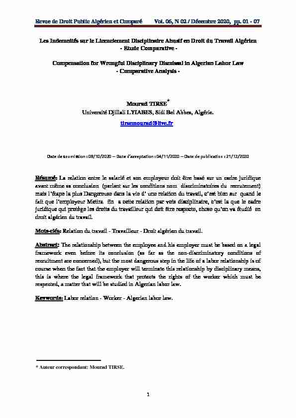 Revue de Droit Public Algérien et Comparé Vol. 06 N 02