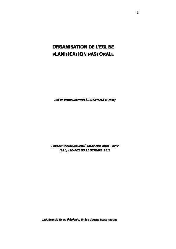 ORGANISATION DE LEGLISE PLANIFICATION PASTORALE