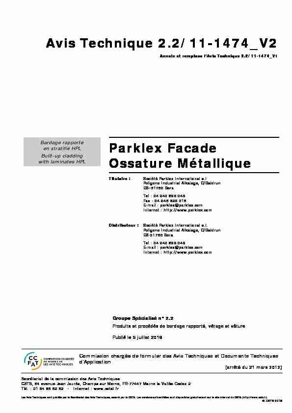 Parklex Facade Ossature Métallique - CSTB