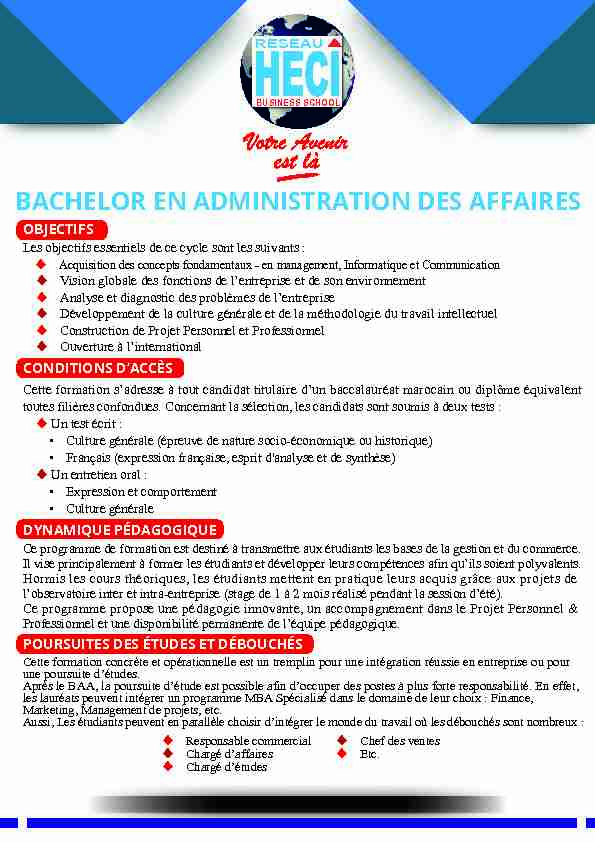 BACHELOR EN ADMINISTRATION DES AFFAIRES - Groupe
