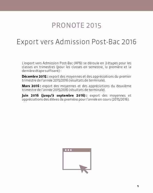 PRONOTE 2015 Export vers Admission Post-Bac 2016 - INDEX