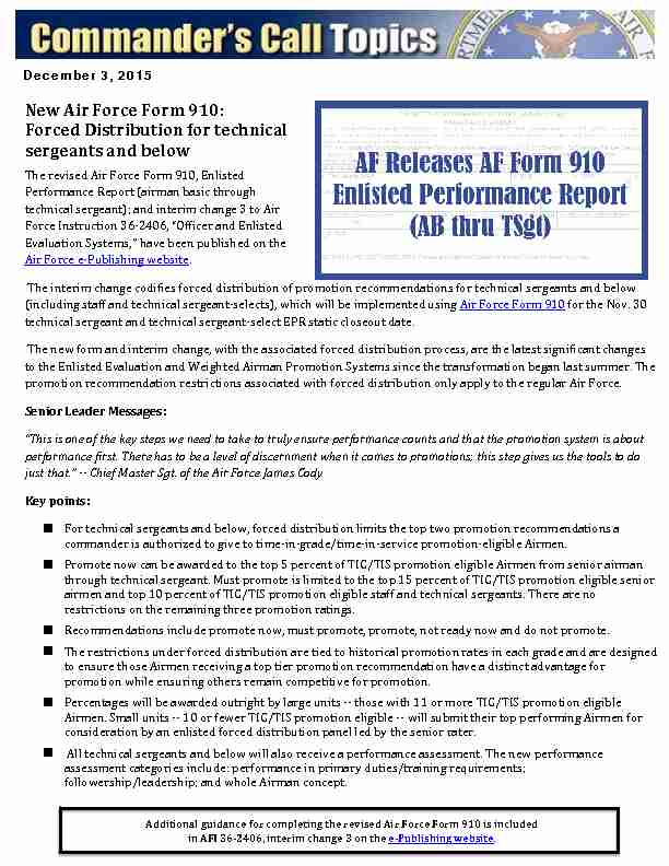 New Air Force Form 910: Forced Distribution for technical