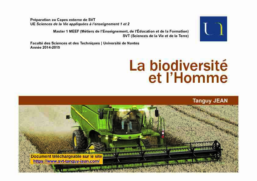 La biodiversité et lHomme - Capes SVT - Tanguy Jean