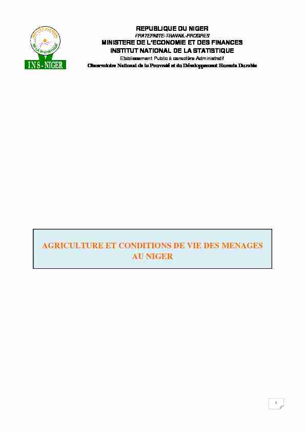 AGRICULTURE ET CONDITIONS DE VIE DES MENAGES AU NIGER
