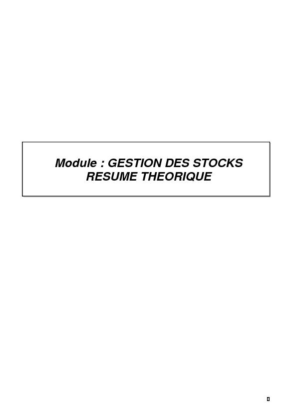 Module : GESTION DES STOCKS RESUME THEORIQUE