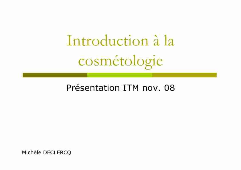 Introduction à la cosmétologie