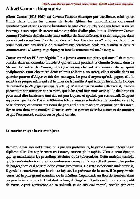Albert Camus : Biographie - Famille EMIG - BOUISSON