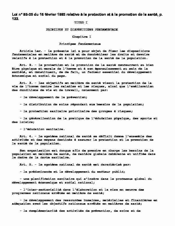 Loi n° 85-05 du 16 février 1985 relative à la protection et à la