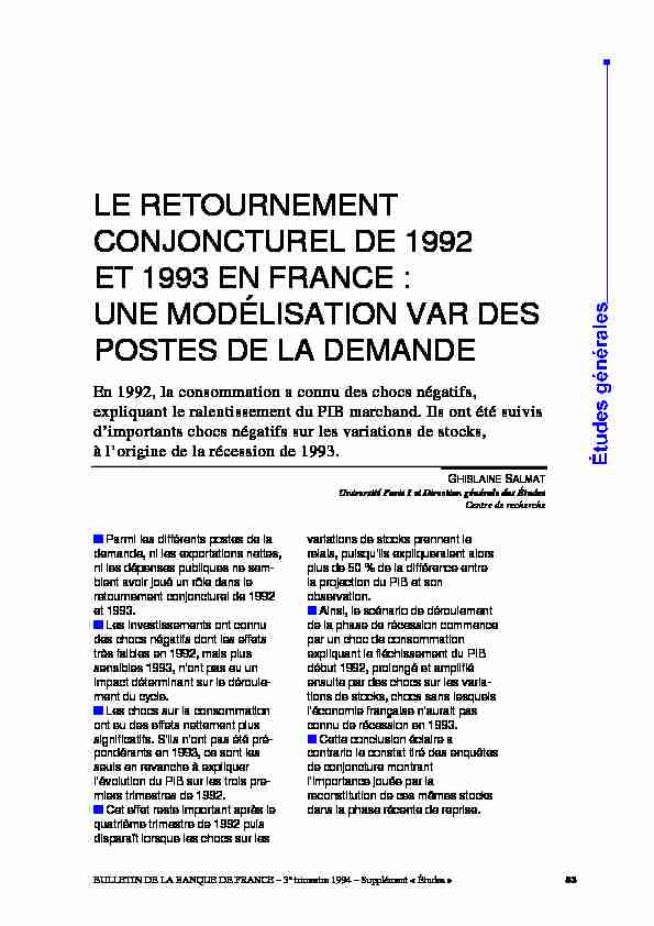[PDF] Le retournement conjoncturel de 1992 et 1993 en France