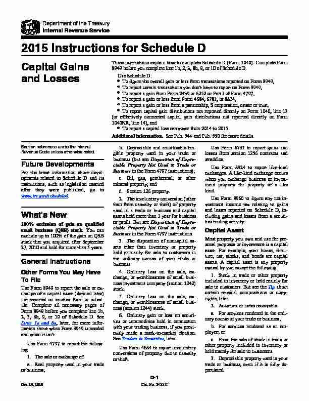 2015 Instruction 1040 Schedule D - Internal Revenue Service