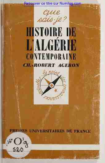 Histoire de lAlgérie contemporaine (1830-1968)