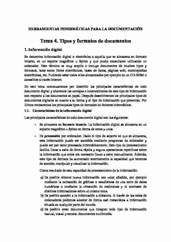 Tema 4. Tipos y formatos de documentos - 1. Información digital
