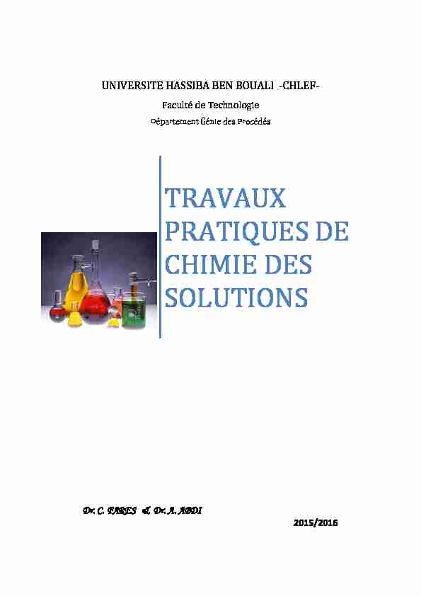 TRAVAUX PRATIQUES DE CHIMIE DES SOLUTIONS