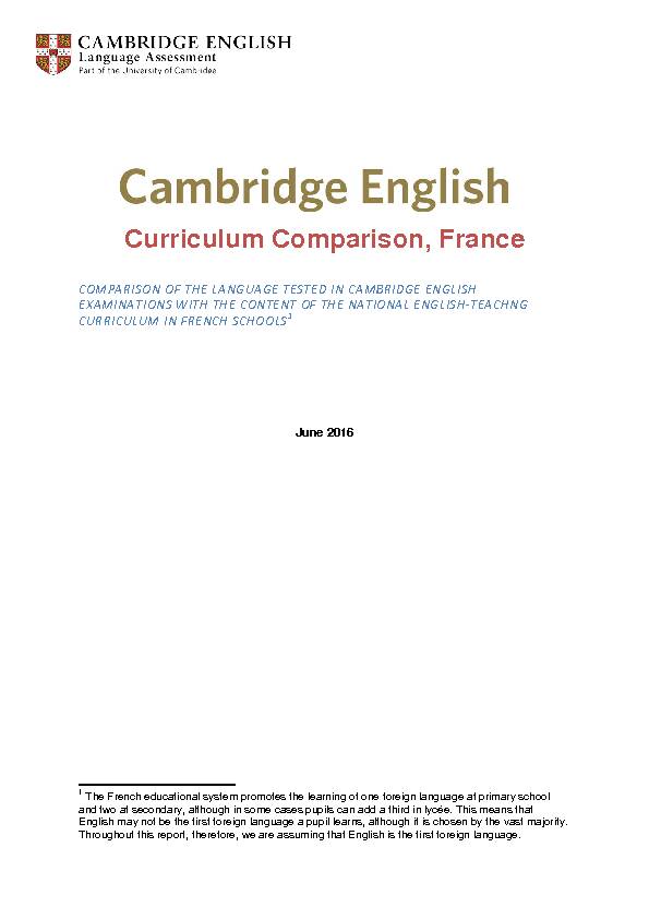 Curriculum Comparison, France - Cambridge English