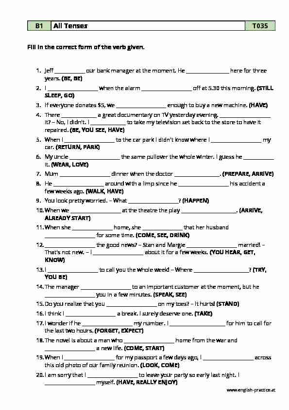 Mixed Tenses - PDF Grammar Worksheet - B1 - T035 - English