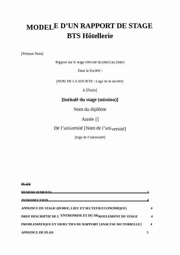 [PDF] MODELE DUN RAPPORT DE STAGE BTS Hôtellerie - cloudfrontnet