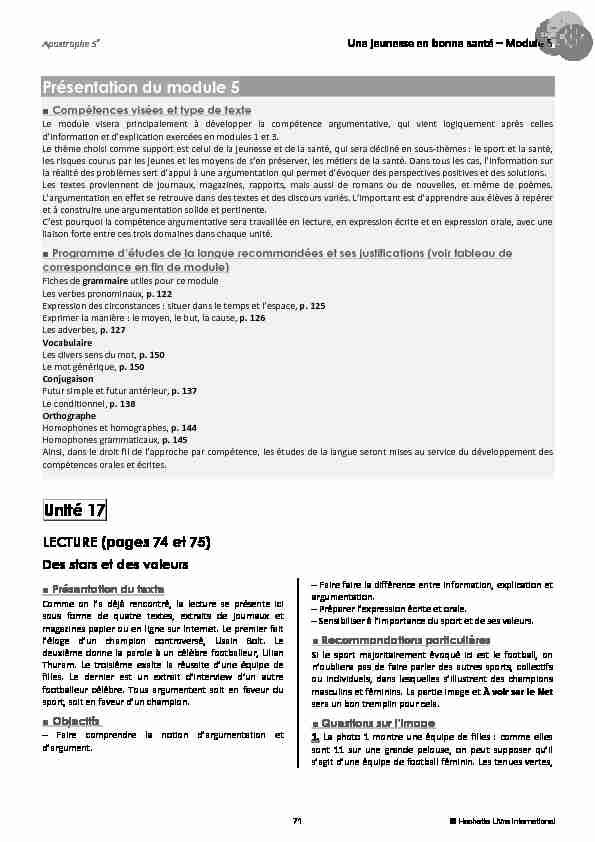Présentation du module 5 Unité 17 - Editions HLI - Hachette