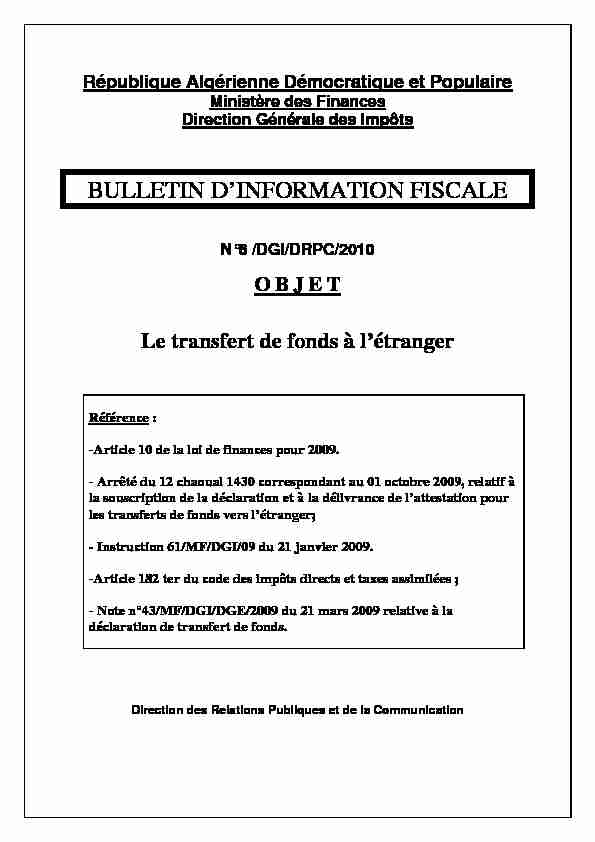 BULLETIN DINFORMATION FISCALE - DGI