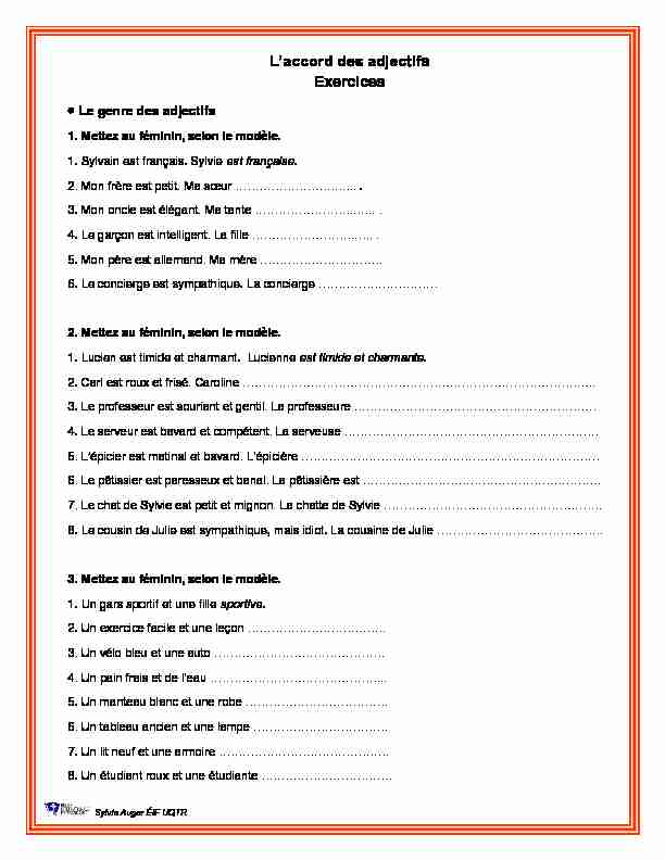 [PDF] Laccord des adjectifs Exercices