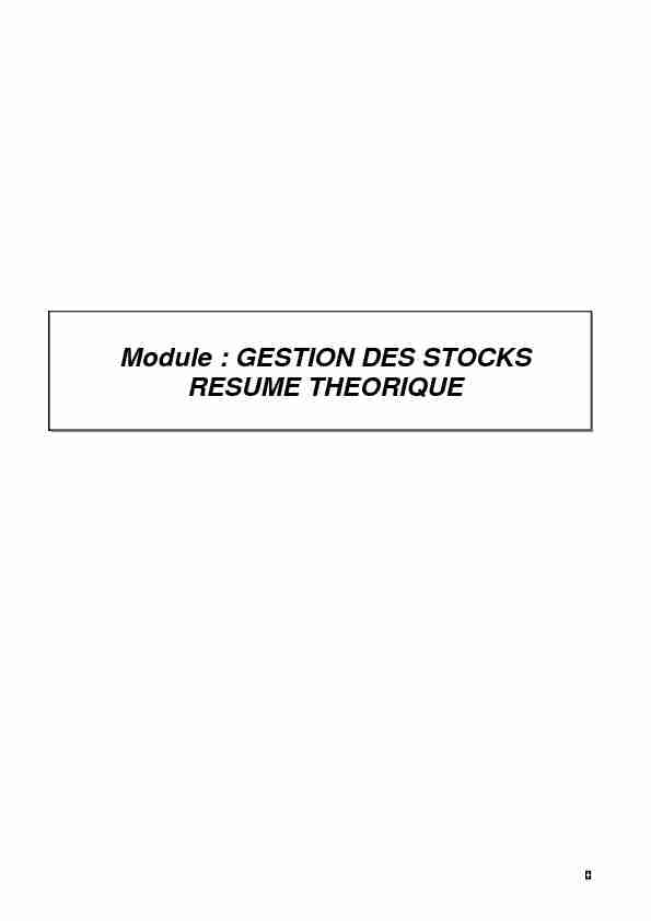 [PDF] Module : GESTION DES STOCKS RESUME THEORIQUE - 4Gestion