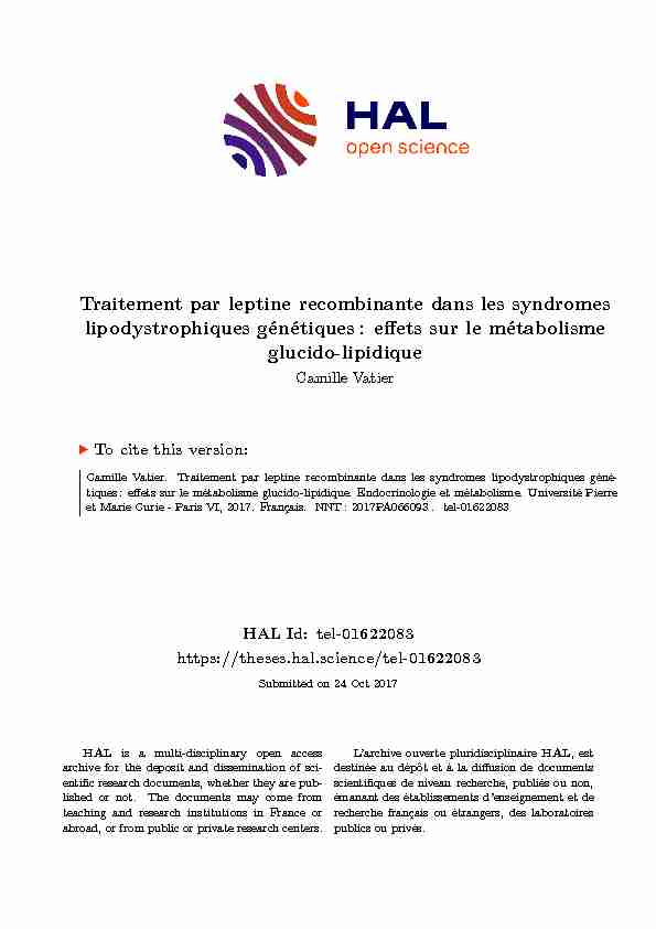 [PDF] Traitement par leptine recombinante dans les syndromes