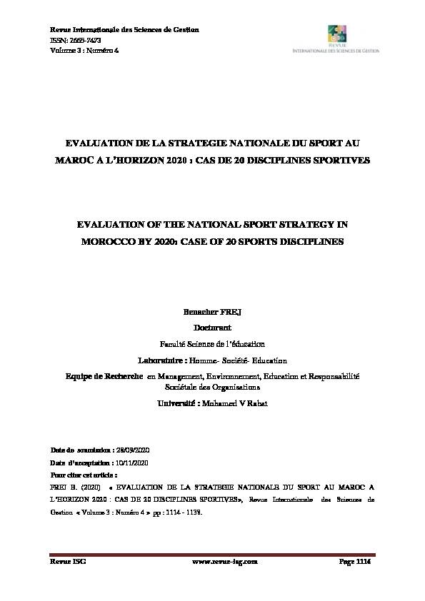 evaluation de la strategie nationale du sport au maroc a lhorizon