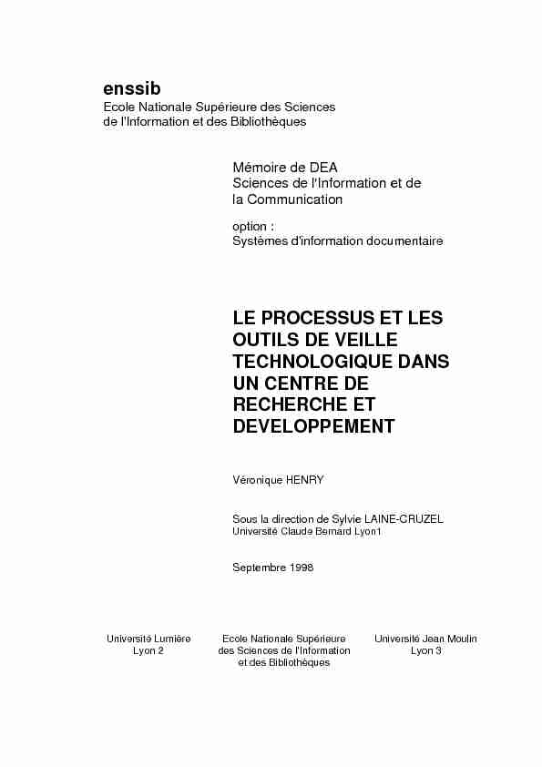 [PDF] enssib LE PROCESSUS ET LES OUTILS DE VEILLE