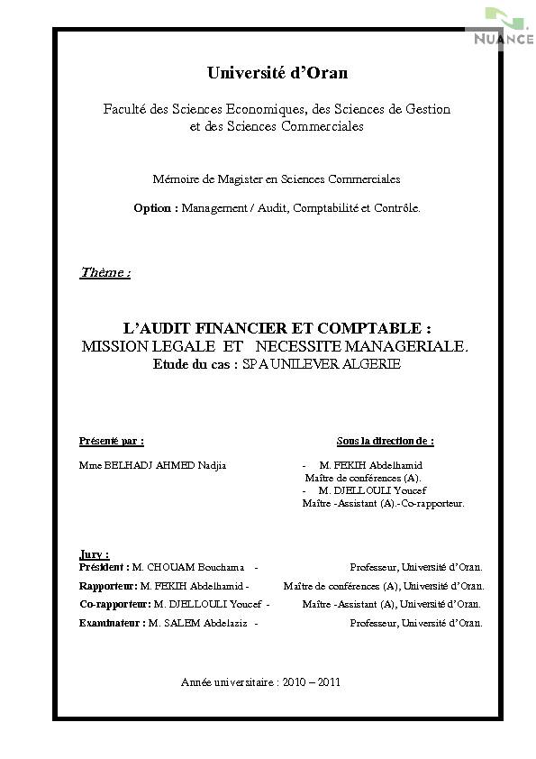 [PDF] LAUDIT FINANCIER ET COMPTABLE - DSpace de lUniversite d