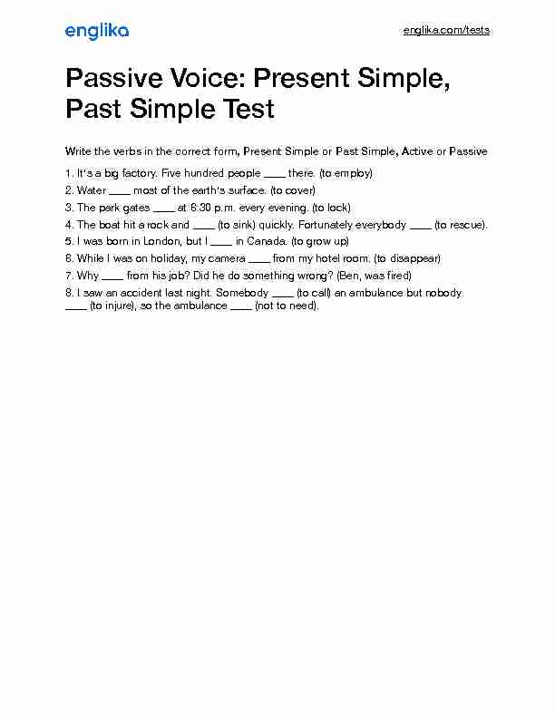 Passive Voice: Present Simple Past Simple Test
