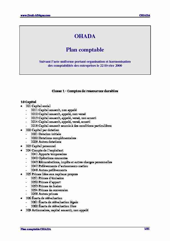 [PDF] OHADA - Plan comptable OHADA (wwwdroit-afriquecom)