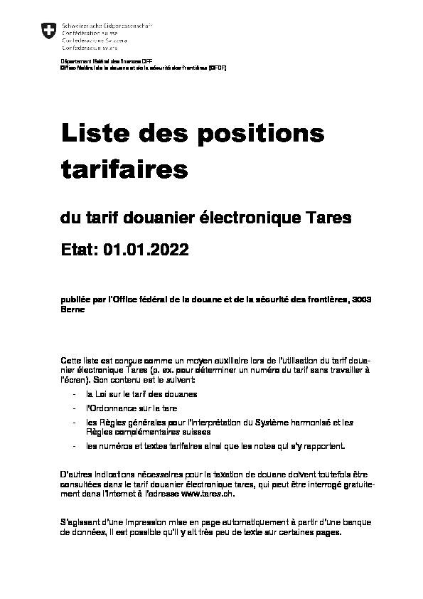 Liste des positions tarifaires