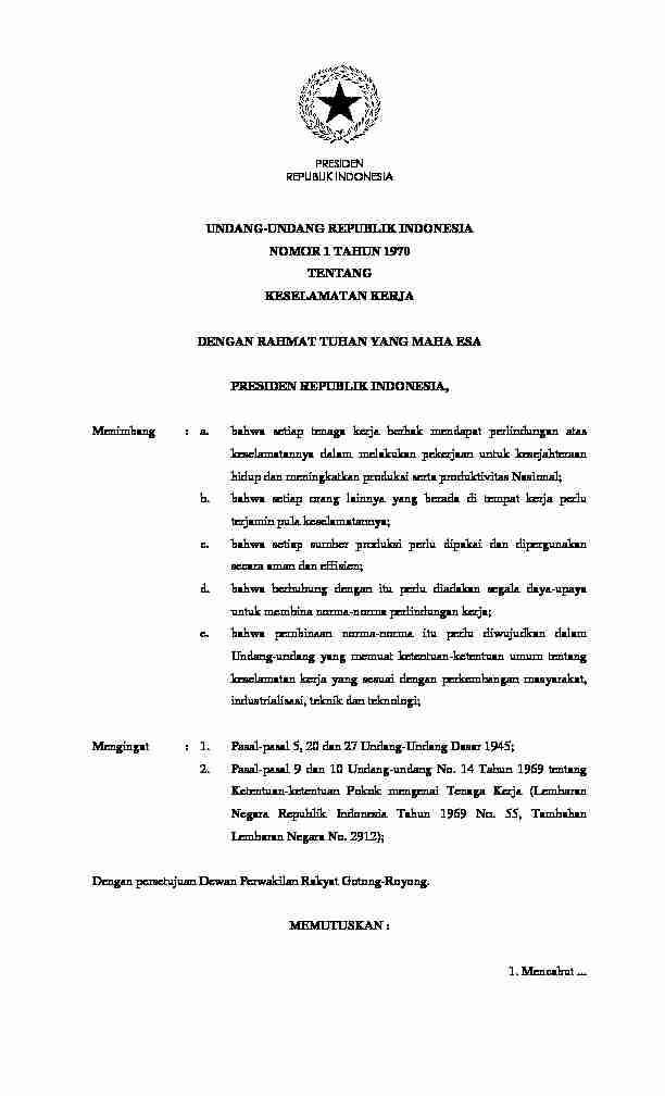 UNDANG-UNDANG REPUBLIK INDONESIA NOMOR 1 TAHUN