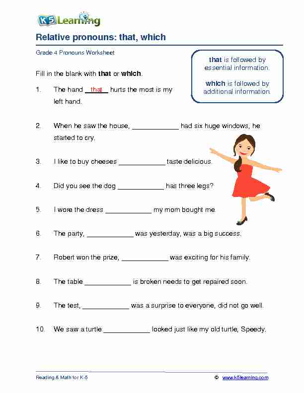 Relative pronouns: that which worksheet