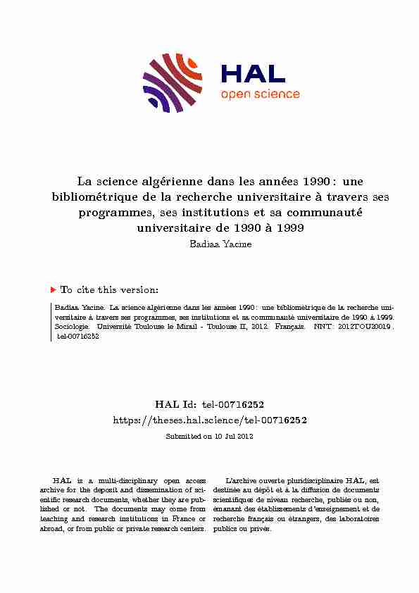 La science algérienne dans les années 1990: une bibliométrique de