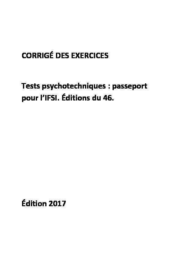 CORRIGÉ DES EXERCICES Tests psychotechniques : passeport