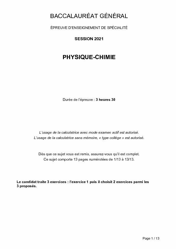 Sujet du bac Spécialité Physique-Chimie 2021 - Métropole-2