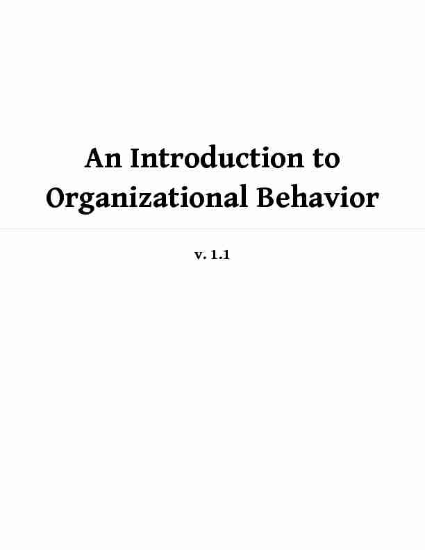 An Introduction to Organizational Behavior (v. 1.1)