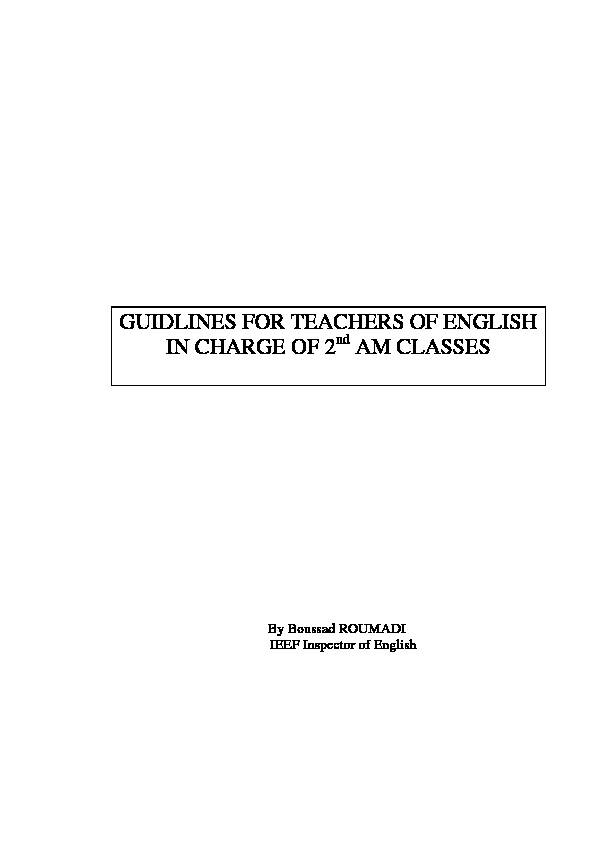 GUIDLINES FOR TEACHERS OF ENGLISH IN CHARGE OF 2 AM