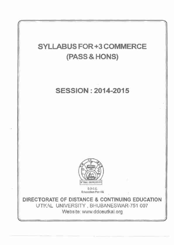 Syllabus for  3 Commerce (Pass & Hons)